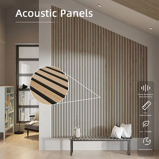 Painel de parede acústico à prova de fogo com material de absorção de ruído e design de madeira MDF para o mercado europeu